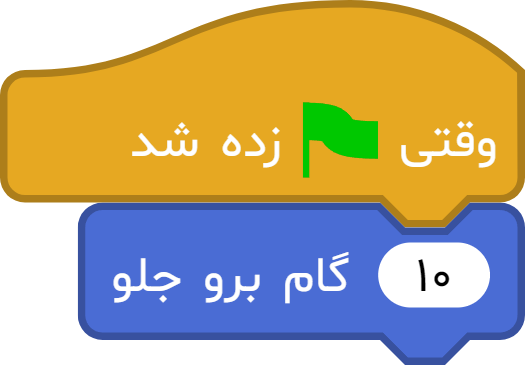 مثال کاربرد بلوک برنامه نویسی بلاکی وقتی پرچم زده شد